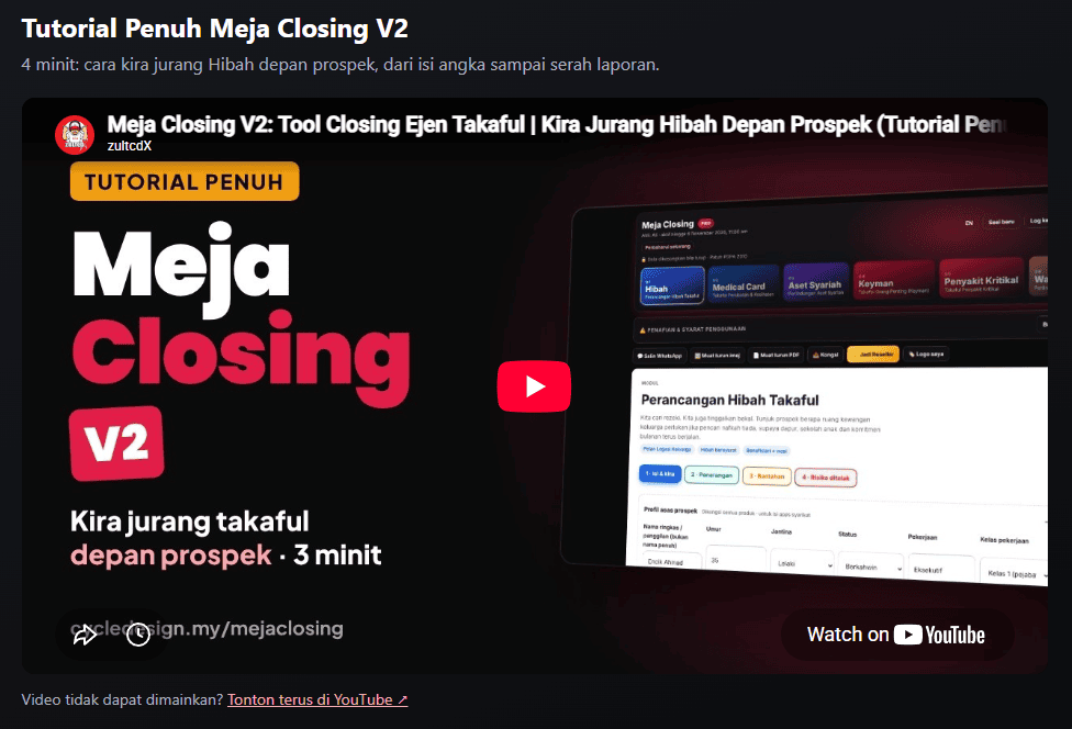 MejaClosing V2 — wajah baharu sistem yang saya bangunkan.