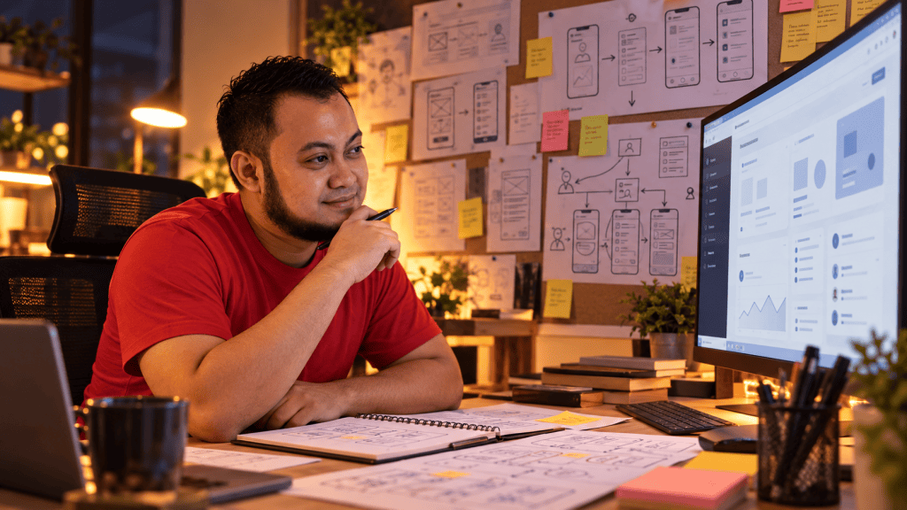 Ilustrasi usaha menyusun semula data, formula dan sistem.