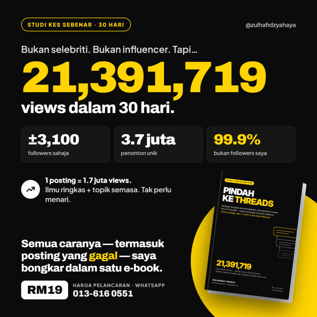 Poster: 21,391,719 views dalam 30 hari dengan ±3,100 followers