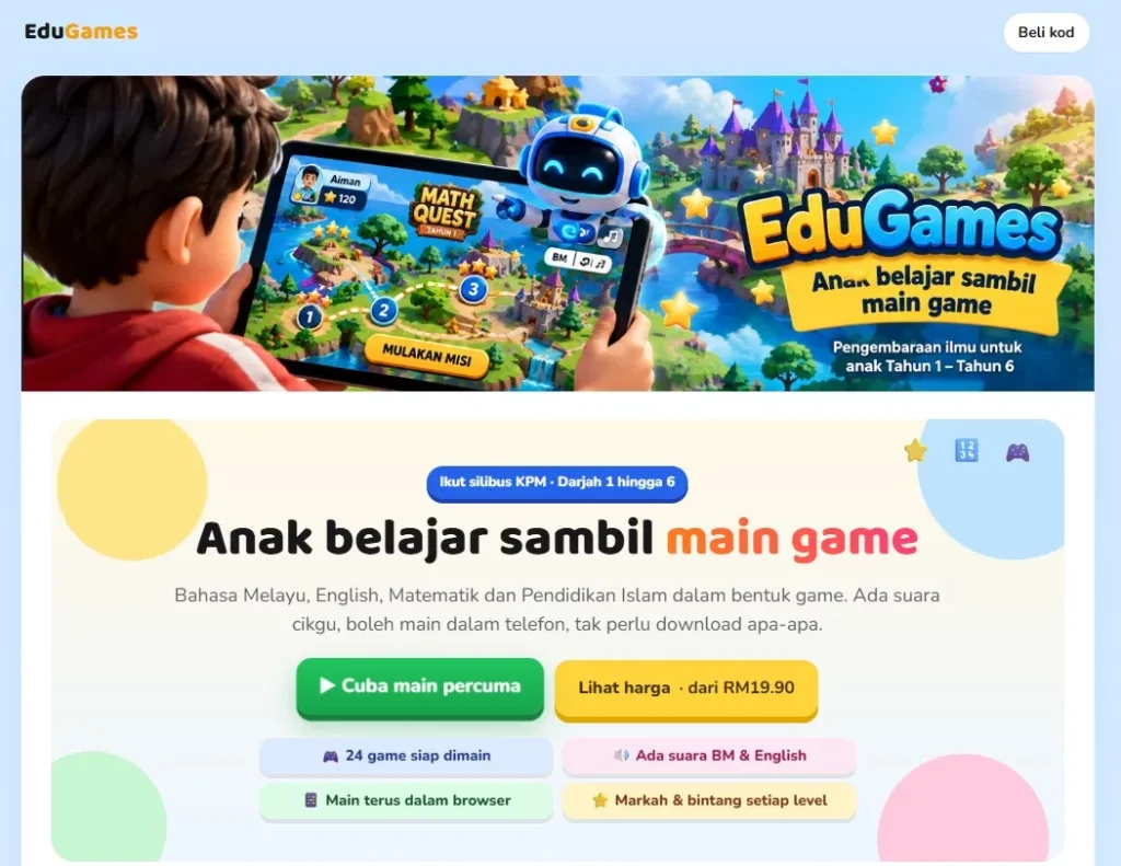 EduGames: platform pembelajaran interaktif yang saya bina.